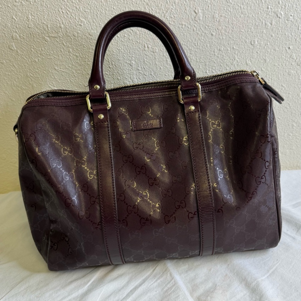 Gucci Imprime Monogram Medium Joy Boston Bordeaux Burgundy Maroon Bag Purse